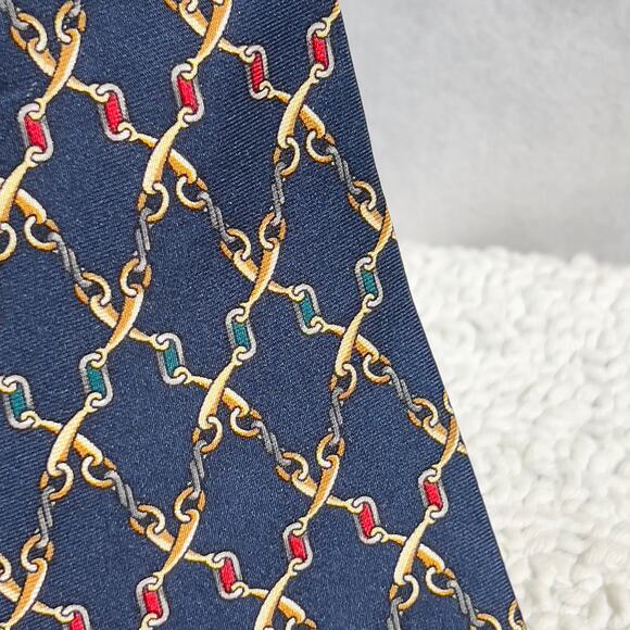 Harve Bernard by Bernard Holtzman 100% Silk Tie Handmade Chain-Link Blue 58"x 4" - Picture 3 of 8